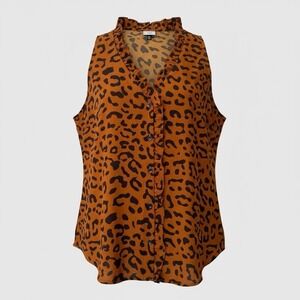 CABI Skin Take Two Sleeveless‎ Button Up Blouse Ruffled V-Neck Sz M #8042 NWOT